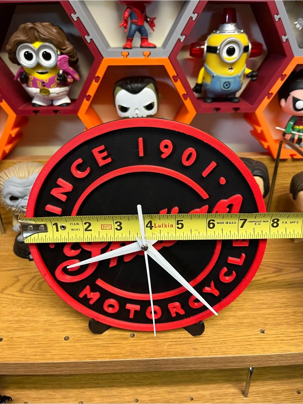Indian Motorcycle-Inspired Black and Red Wall Clock with White Hands